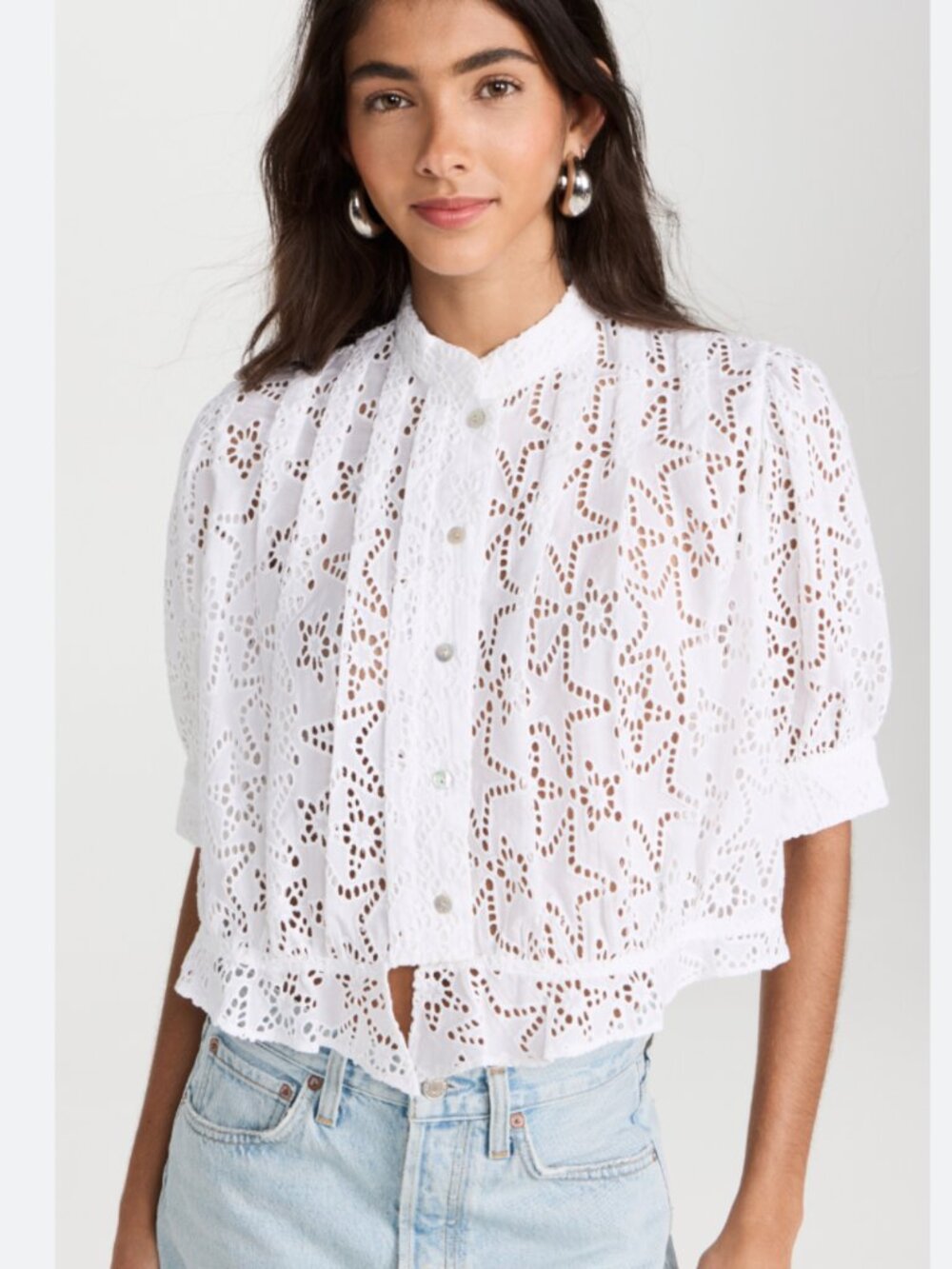 Alix of Bohemia Rhiannon star anglaise eyelet white blouse/shirt/top Sz M